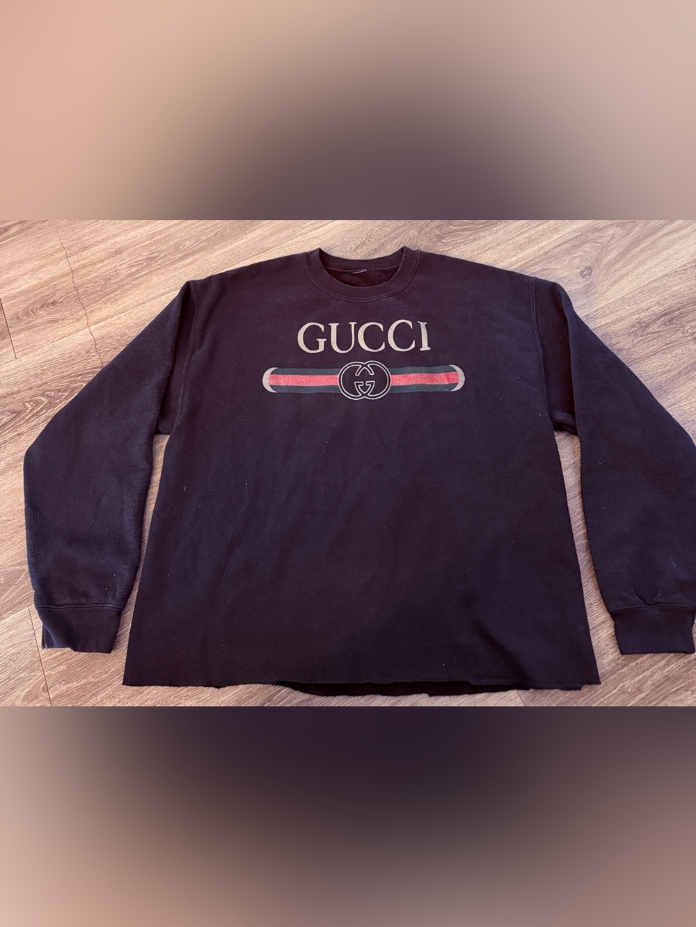 Vintage Web Logo Sweatshirt Black Raw Hem Unlabeled Authenticity Not Verified